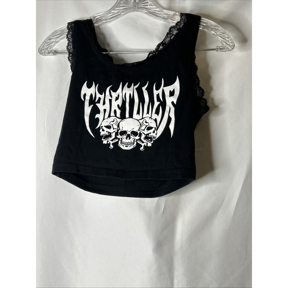 Thriller Skulls Gothic Cropped Top with Lace Size Small Emo Ethereal Halloween